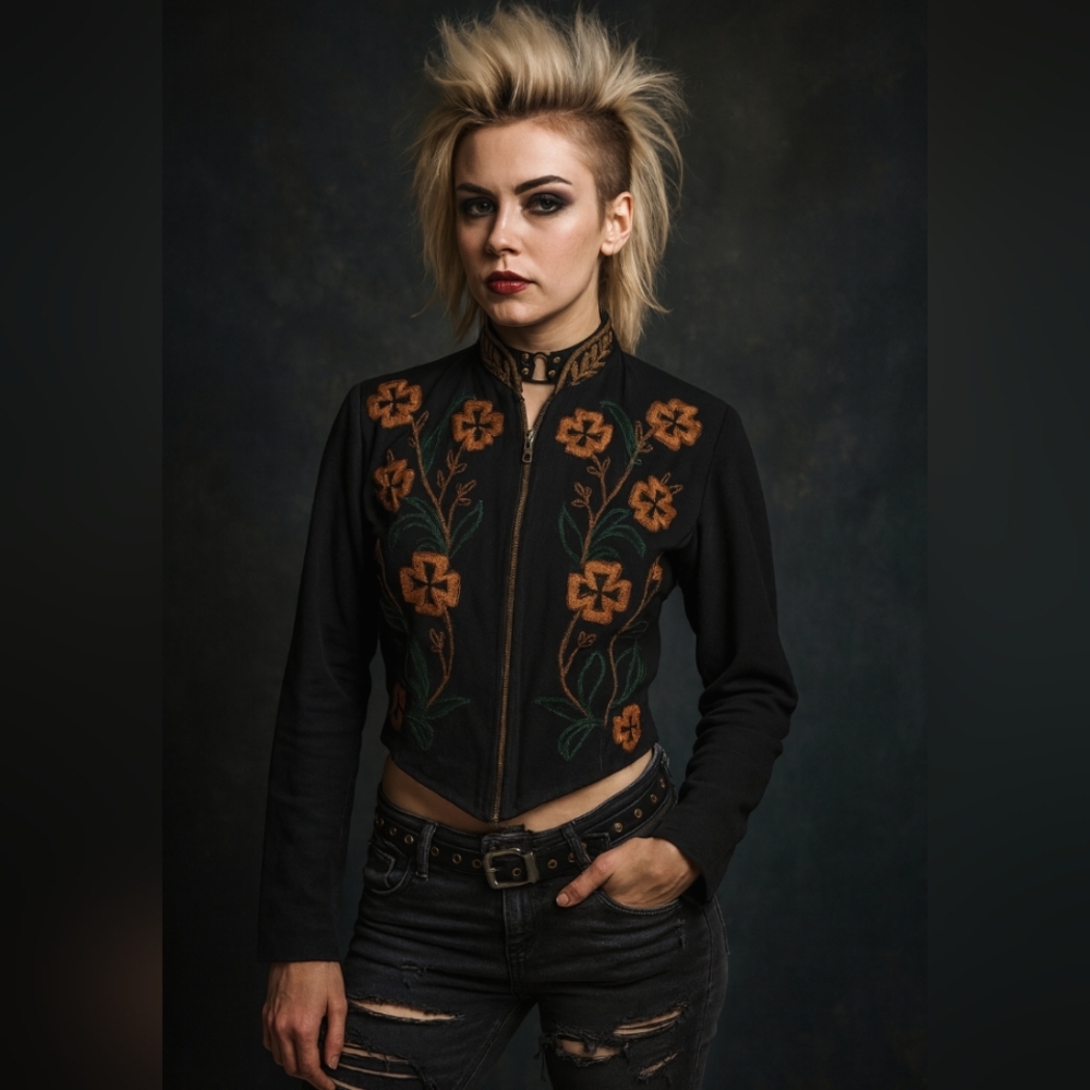 Vintage MODI Denim Black Sequins And Beads‎ Cropped Jacket